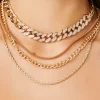 Layered Rhinestone Curb Chain Necklace