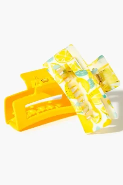 Lemon Print Hair Claw Clip Set