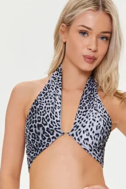 Leopard Print Halter Bikini Top