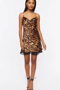 Leopard Print Satin Slip Dress