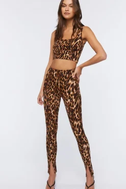 Leopard Print Split-Hem Leggings