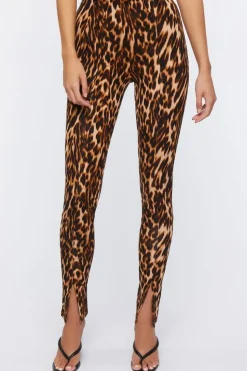 Leopard Print Split-Hem Leggings