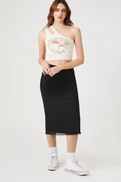Lettuce-Edge Mesh Midi Skirt