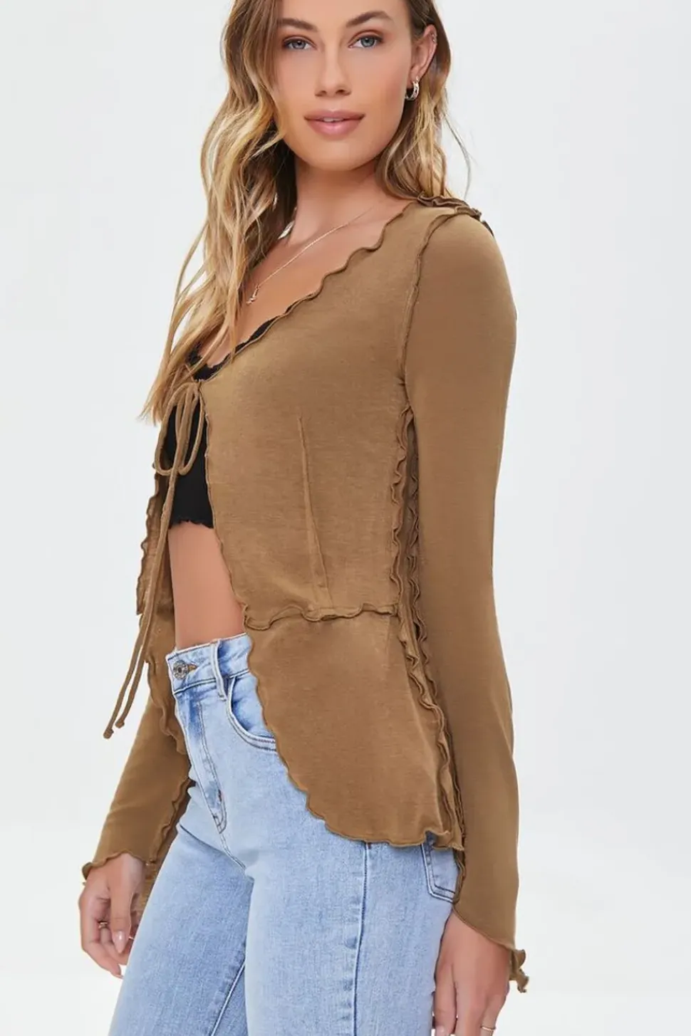 Lettuce-Edge Tie-Front Top