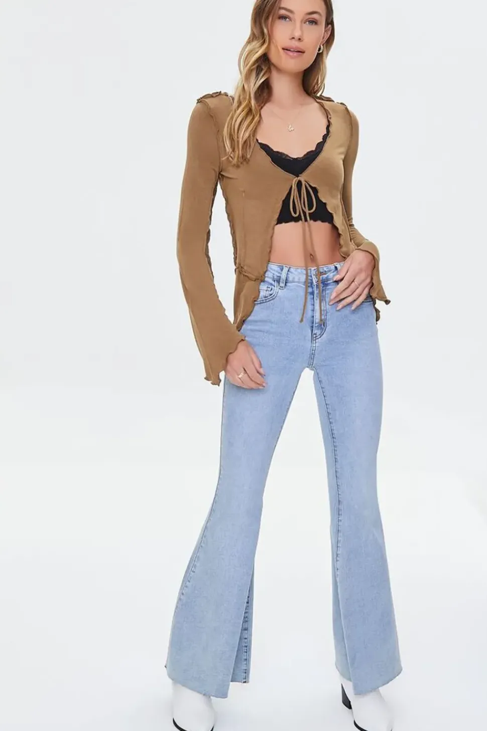 Lettuce-Edge Tie-Front Top