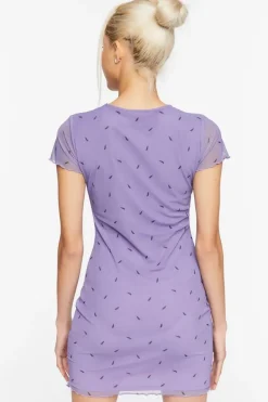 Lightning Bolt Print Mesh Mini Dress