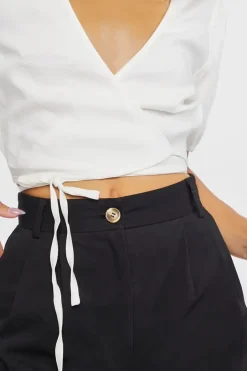 Linen-Blend Cropped Wrap Top
