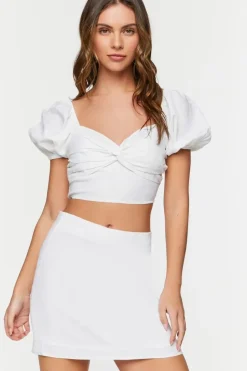 Linen-Blend Crop Top & Mini Skirt Set