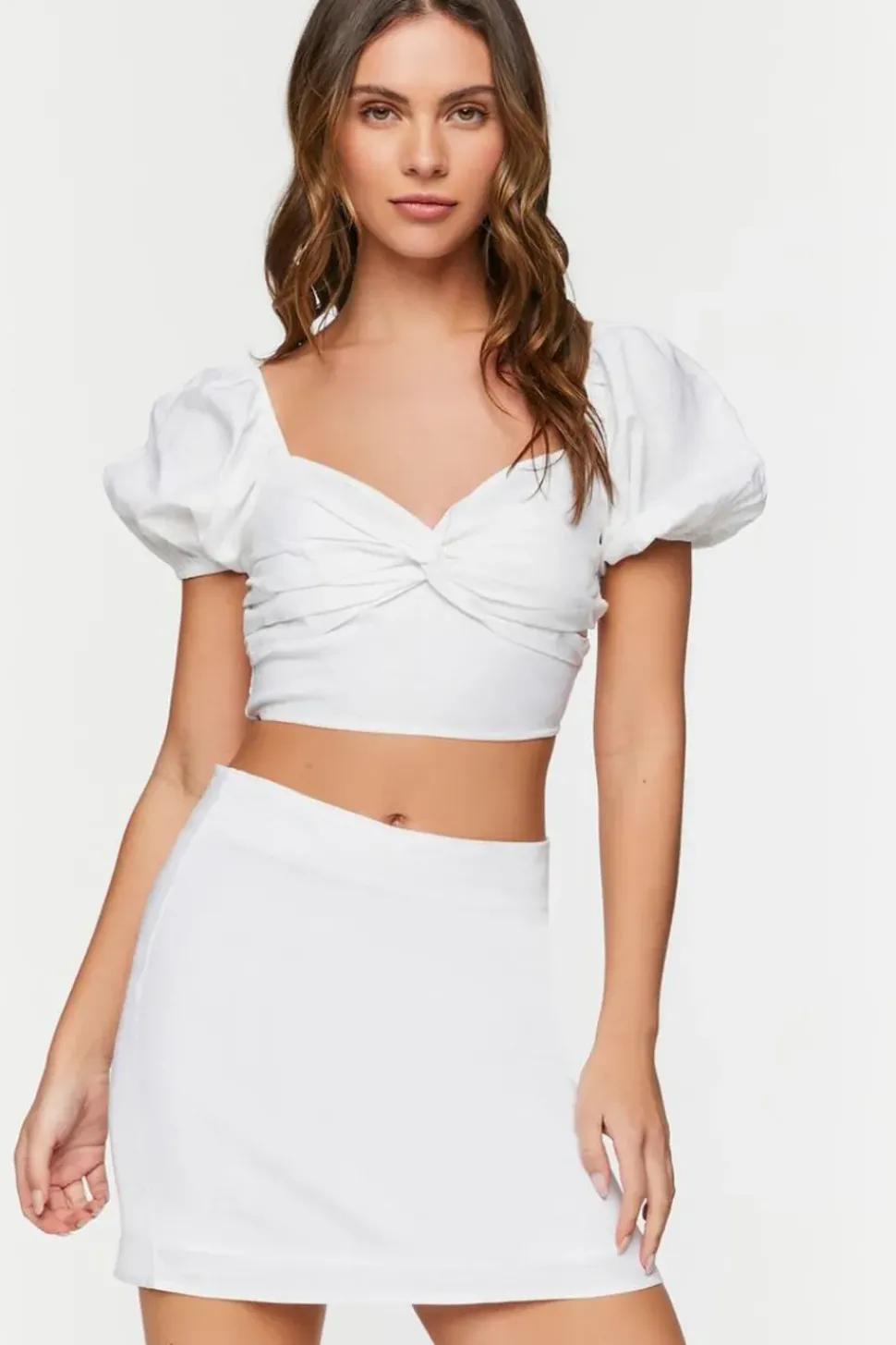 Linen-Blend Crop Top & Mini Skirt Set