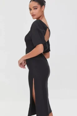 Linen-Blend Cutout M-Slit Dress