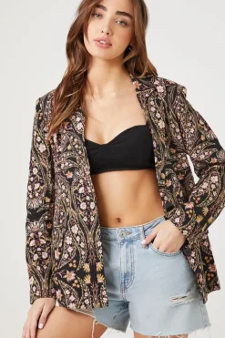 Linen-Blend Floral Print Blazer