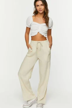 Linen-Blend Mid-Rise Pants