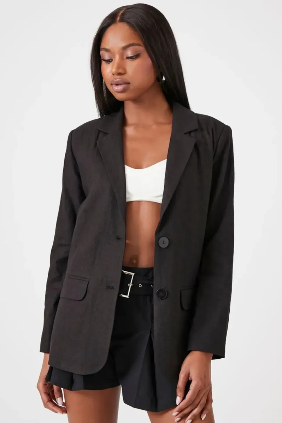 Linen-Blend Notched Blazer