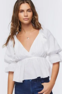 Linen-Blend Peplum Top