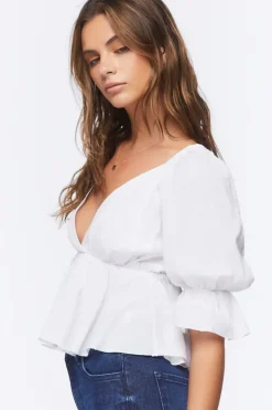 Linen-Blend Peplum Top