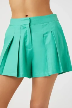 Linen-Blend Pleated Trouser Shorts
