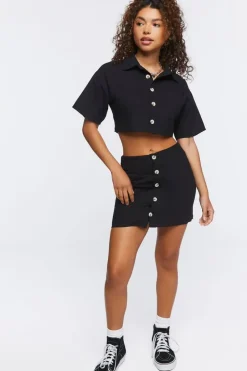 Linen-Blend Shirt & Skirt Set