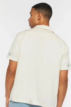 Linen-Blend Short-Sleeve Embroidered Shirt