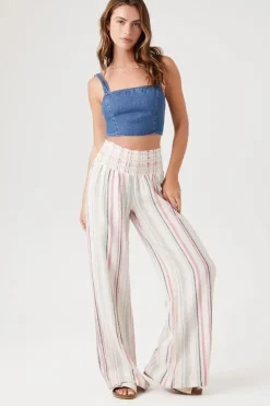 Linen-Blend Striped Pants