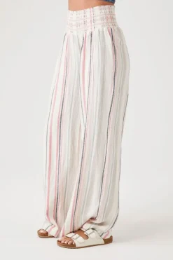 Linen-Blend Striped Pants