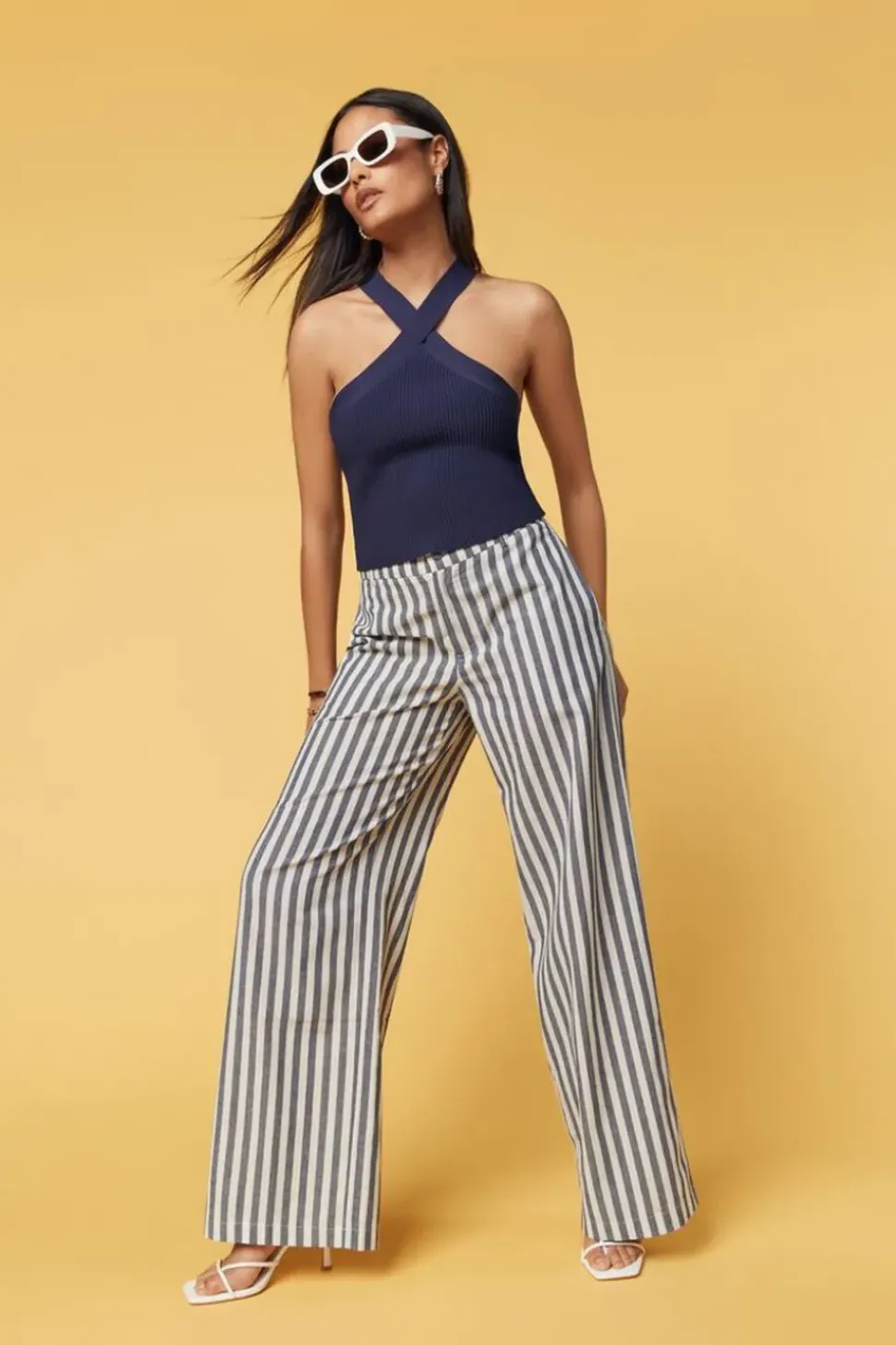 Linen-Blend Striped Wide-Leg Pants