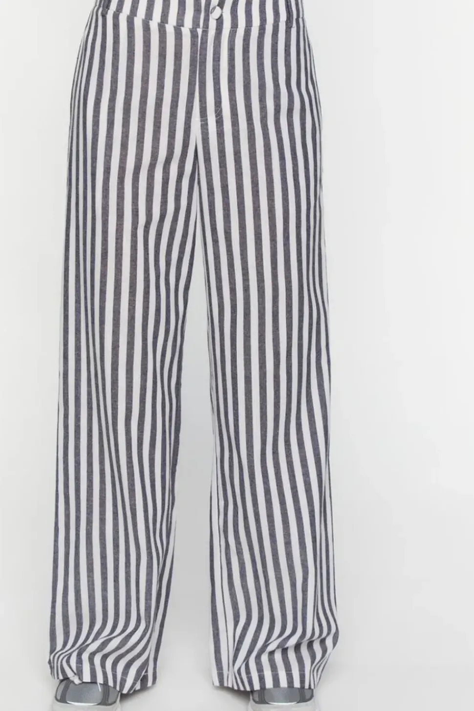 Linen-Blend Striped Wide-Leg Pants