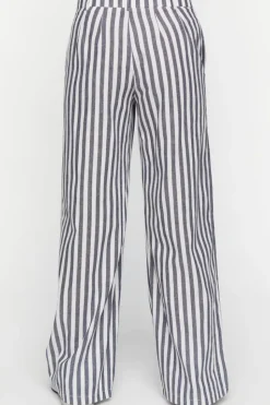 Linen-Blend Striped Wide-Leg Pants
