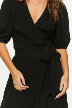 Linen-Blend Wrap Midi Dress