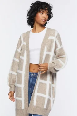 Longline Grid Cardigan Sweater