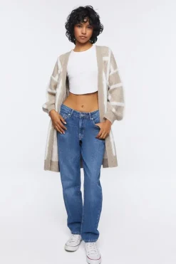 Longline Grid Cardigan Sweater