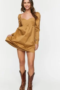 Long-Sleeve Babydoll Mini Dress