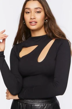 Long-Sleeve Cutout Crop Top