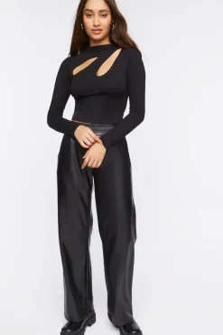Long-Sleeve Cutout Crop Top