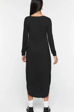 Long-Sleeve Dolphin-Hem Midi Dress