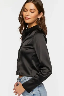 Long-Sleeve Satin Shirt