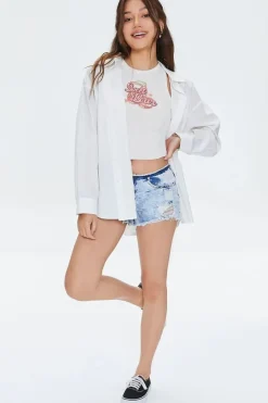 Low-Rise Distressed Denim Shorts
