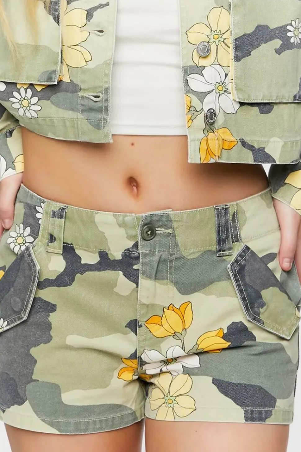 Low-Rise Floral Camo Print Shorts