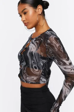 Marble Mesh Crop Top
