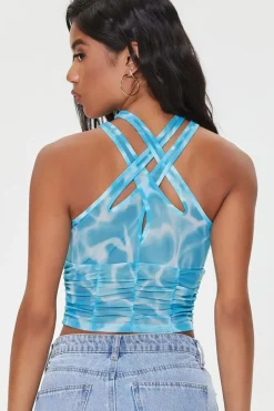Marble Print Crisscross Crop Top
