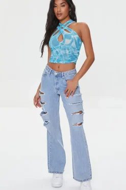 Marble Print Crisscross Crop Top