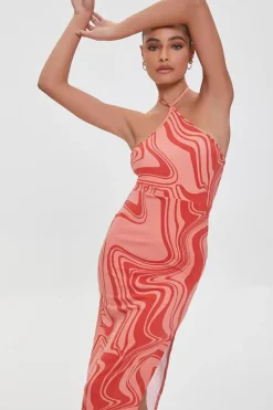 Marble Print Halter Midi Dress