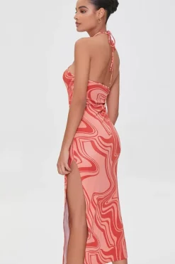 Marble Print Halter Midi Dress