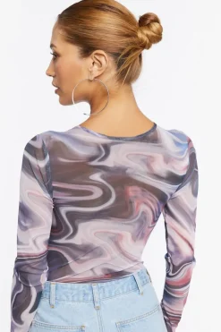 Marble Print Long-Sleeve Bodysuit