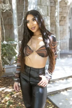 Marble Print Mesh Crop Top