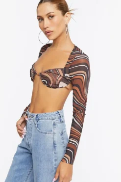 Marble Print Mesh Crop Top
