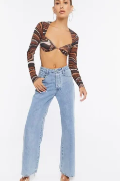 Marble Print Mesh Crop Top