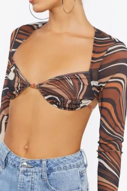 Marble Print Mesh Crop Top