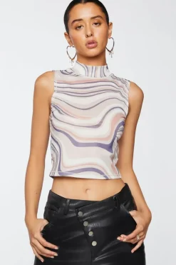 Marble Print Mesh Crop Top