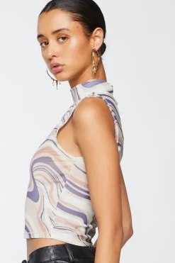 Marble Print Mesh Crop Top