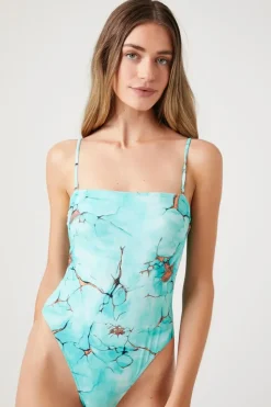 Marble Print One-Piece Swimsuit